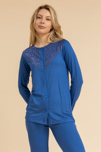 Super soft button down pajama with lace