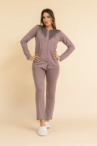 Super soft button down pajama with lace