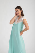 Load image into Gallery viewer, Pretty Nightdress with lace Sleeve &amp; Neckline
