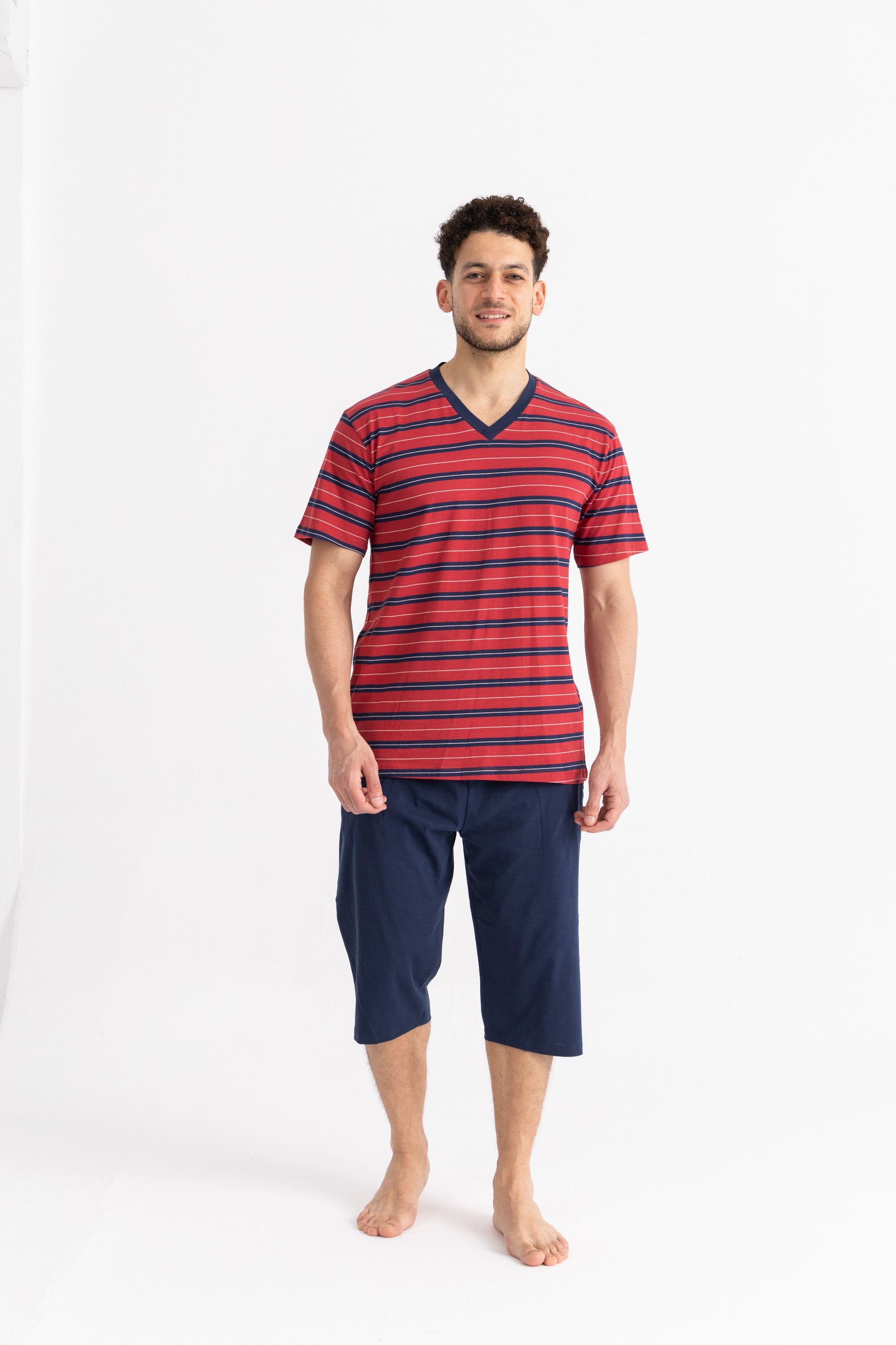 Short Sleeve Striped Men Pajama Short