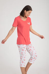 Roses Print Short Sleeve Pajama Set