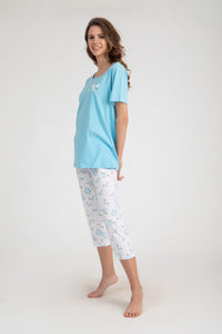 Roses Print Short Sleeve Pajama Set