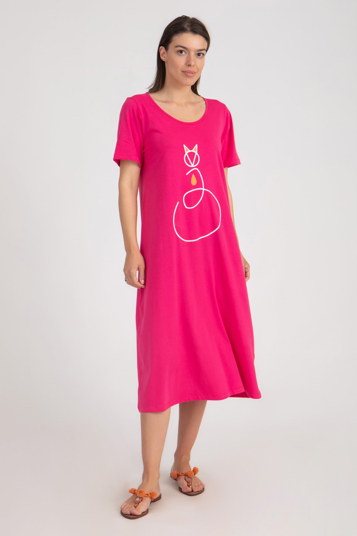 Cat Print Short Sleeve Loungedress
