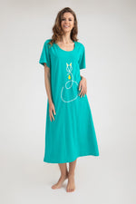 Load image into Gallery viewer, Cat Print Short Sleeve Loungedress
