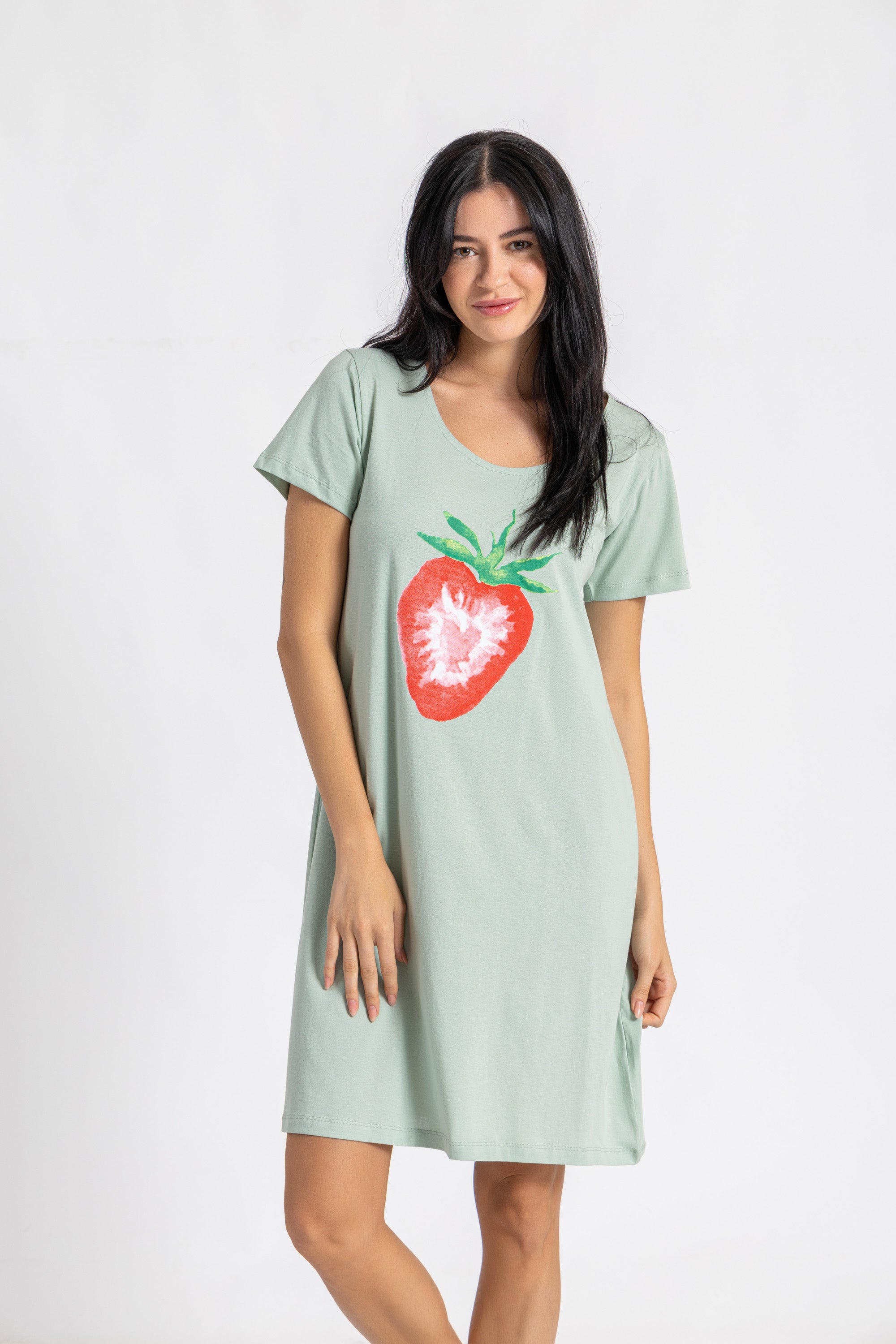 Short Sleeve Strawberry Print Loungedress