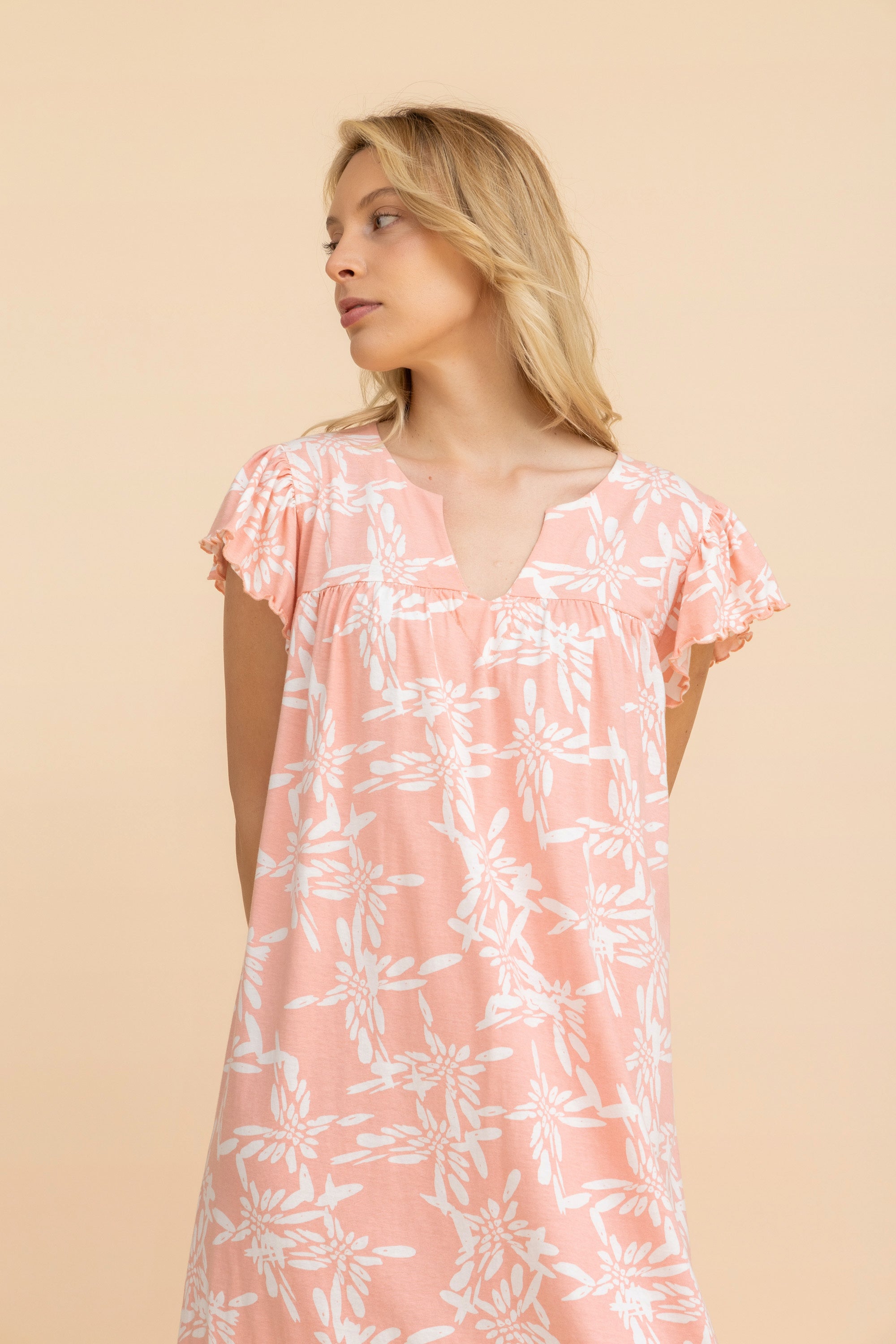 Frill sleeve abstract butterly nightgown