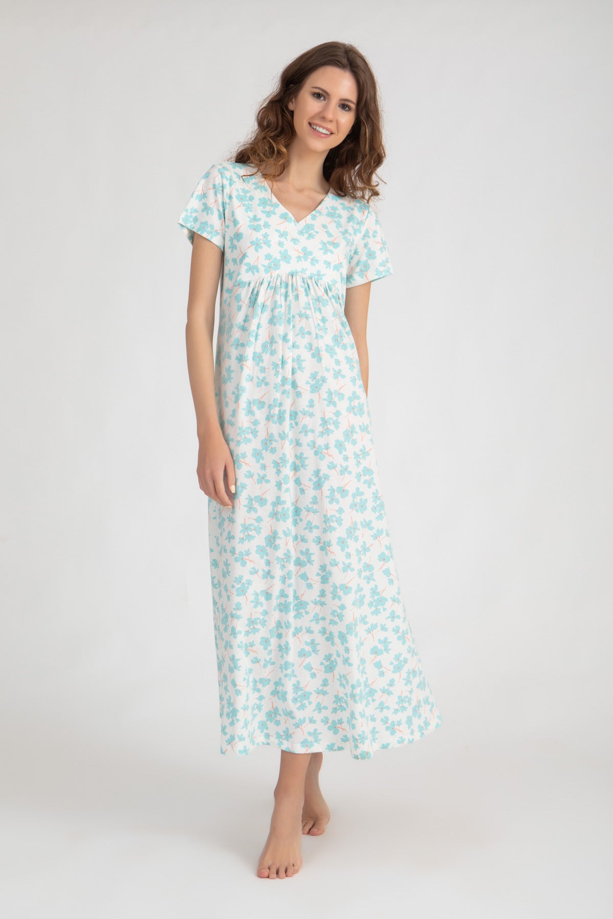 Ditsy Floral Print Nightgown with gathering