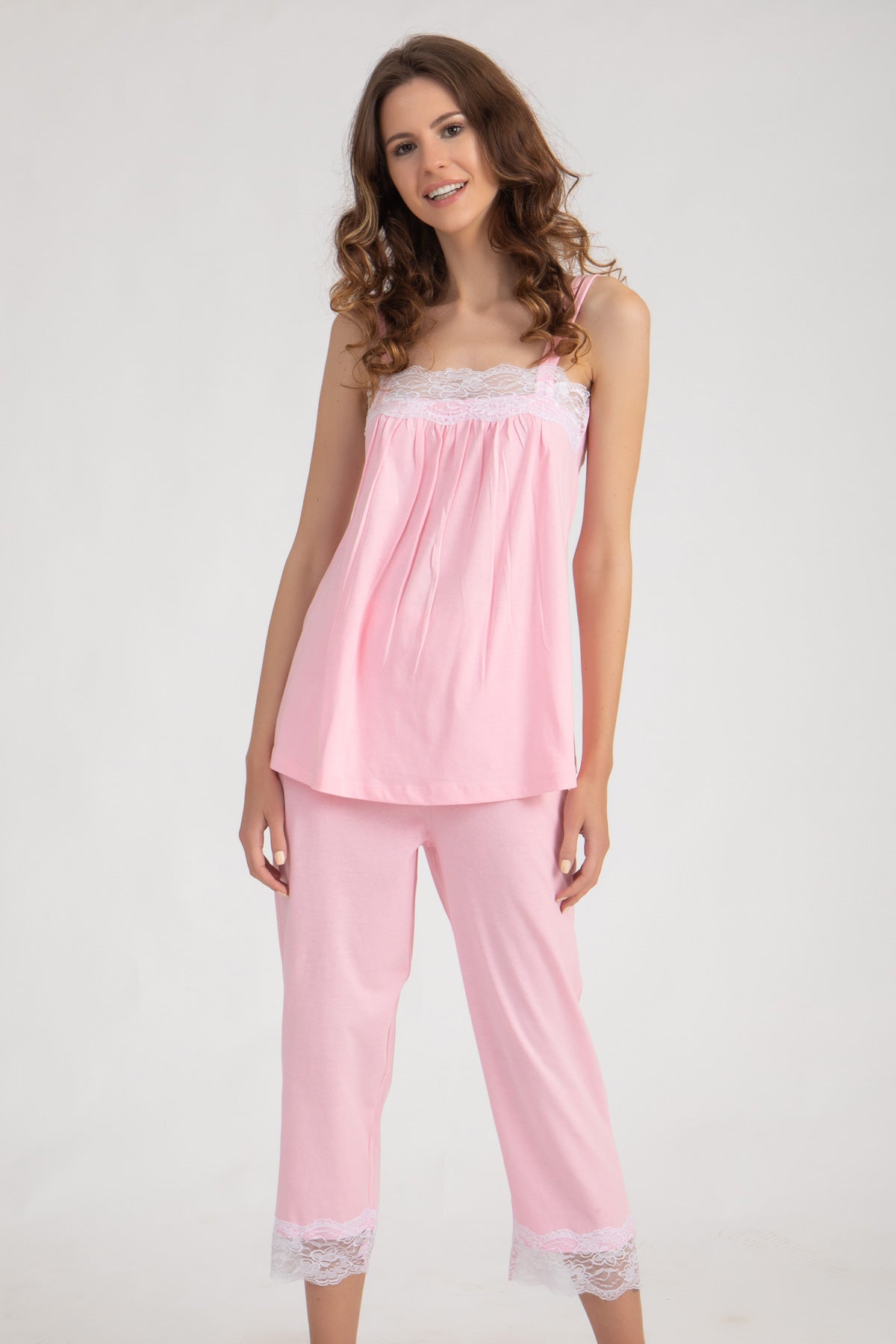 Lace Trim Strip Capri Pajama