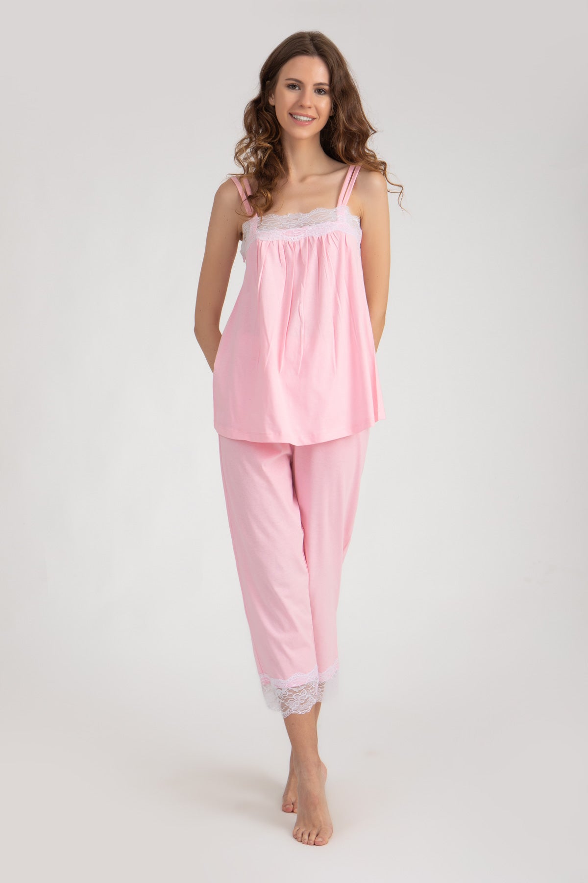 Lace Trim Strip Capri Pajama