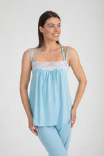Load image into Gallery viewer, Lace Trim Strip Capri Pajama
