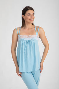 Lace Trim Strip Capri Pajama
