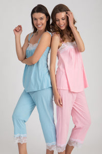 Lace Trim Strip Capri Pajama