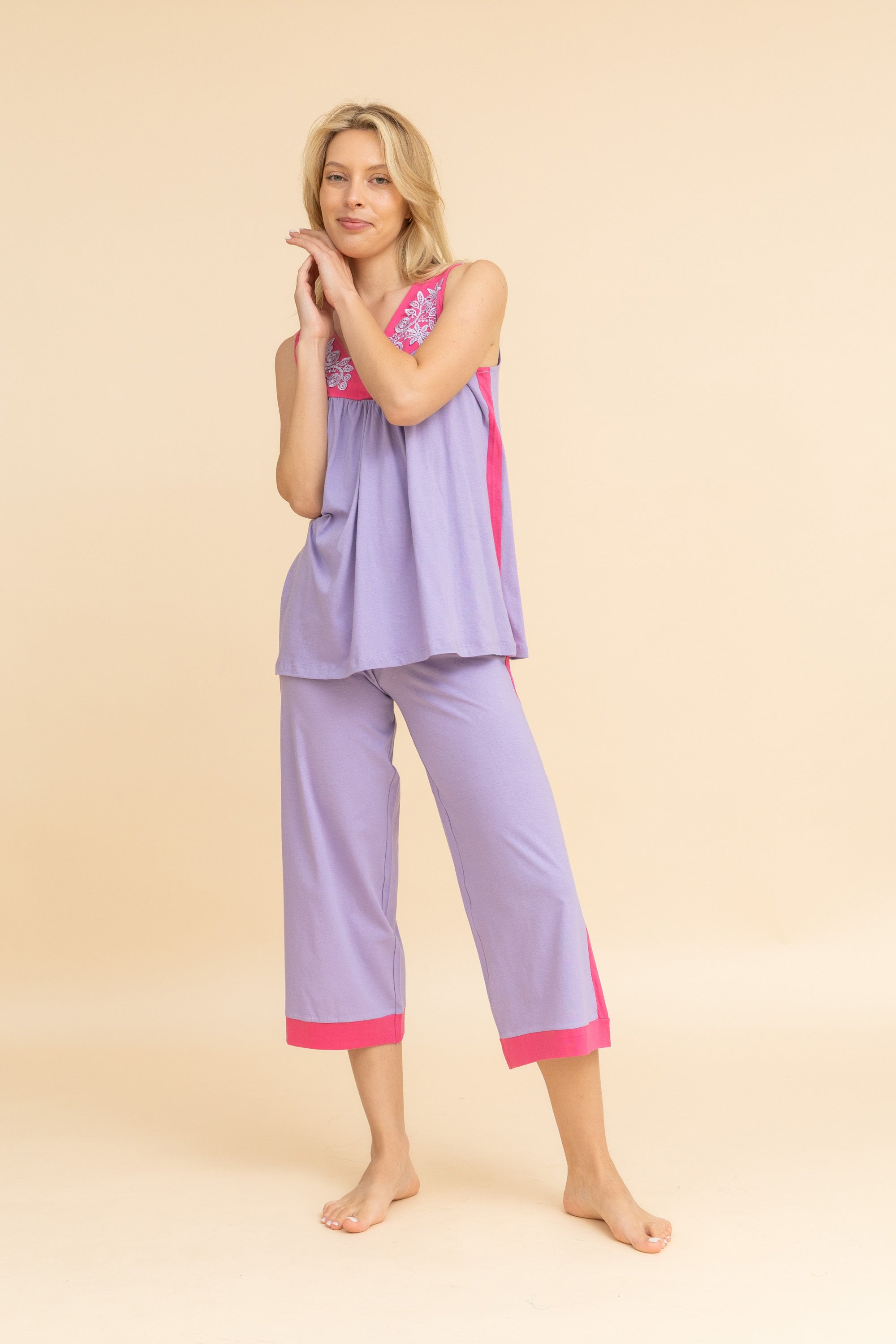 Colored Lace Trim Cut Pajama