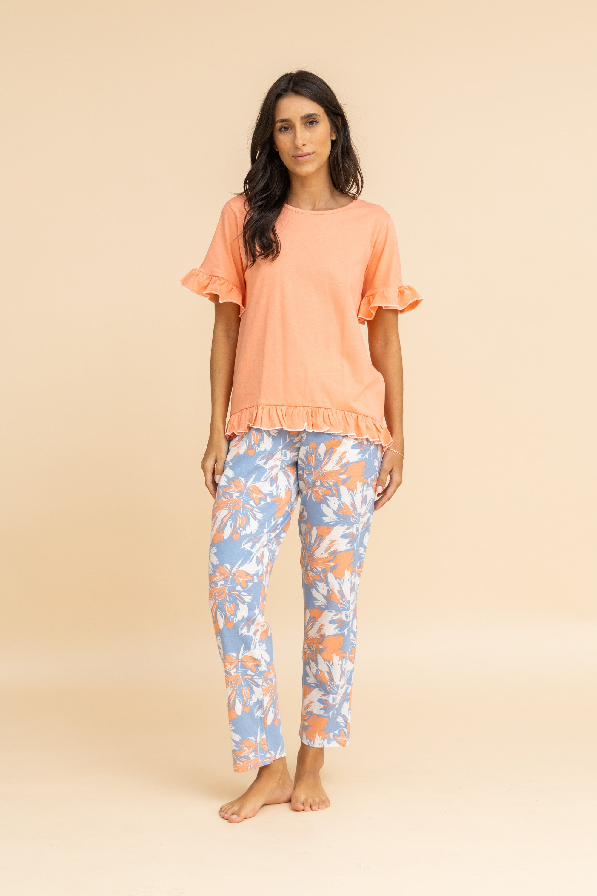 2 Tone Pajama with Printed Pants