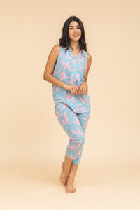 Cut Sleeve buttom Down Capri Pajama