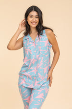 Load image into Gallery viewer, Cut Sleeve buttom Down Capri Pajama
