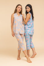Load image into Gallery viewer, Cut Sleeve buttom Down Capri Pajama
