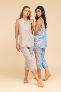 Cut Sleeve buttom Down Capri Pajama