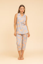 Load image into Gallery viewer, Cut Sleeve buttom Down Capri Pajama
