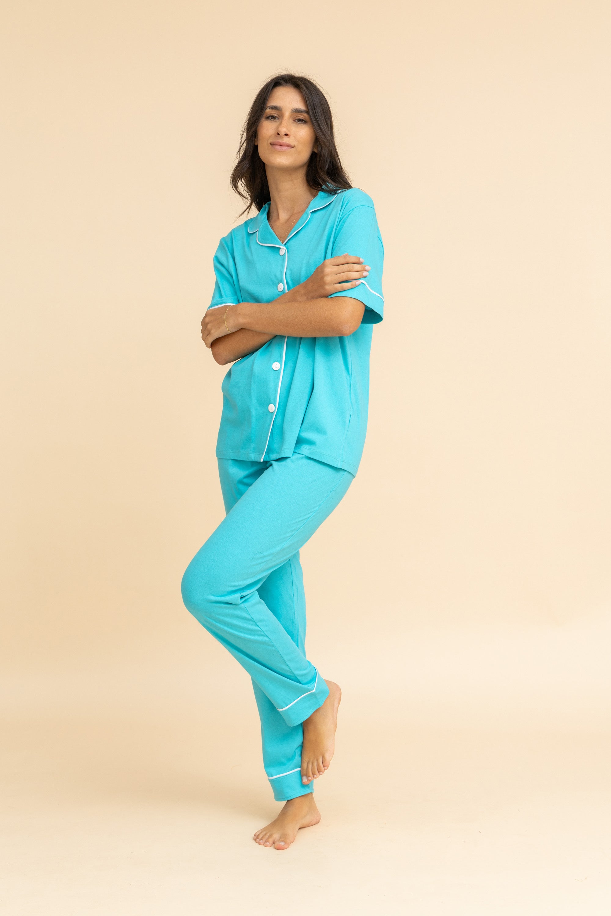 Button down pj with contrast piping