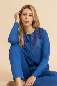 Super soft button down pajama with lace