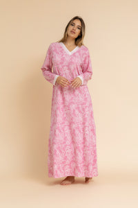 Floral Print 100% cotton nightdress with lace trim