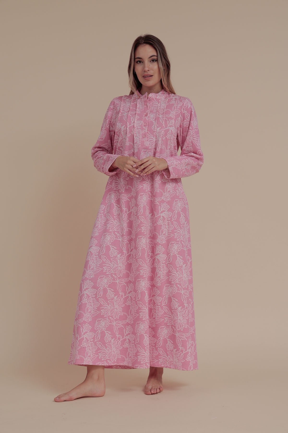 Floral Print 100% cotton nightgown with button detail