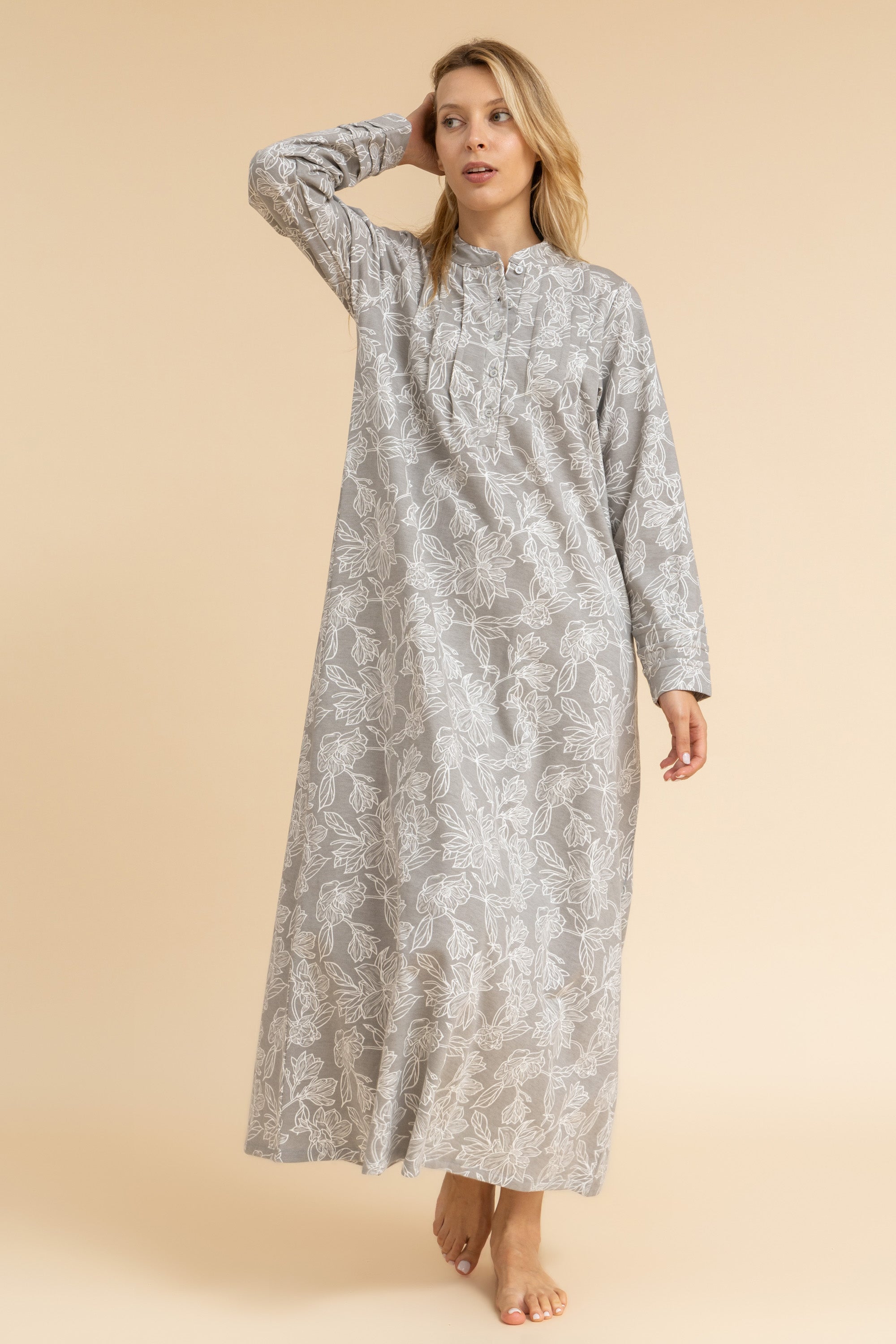 Floral Print 100% cotton nightgown with button detail
