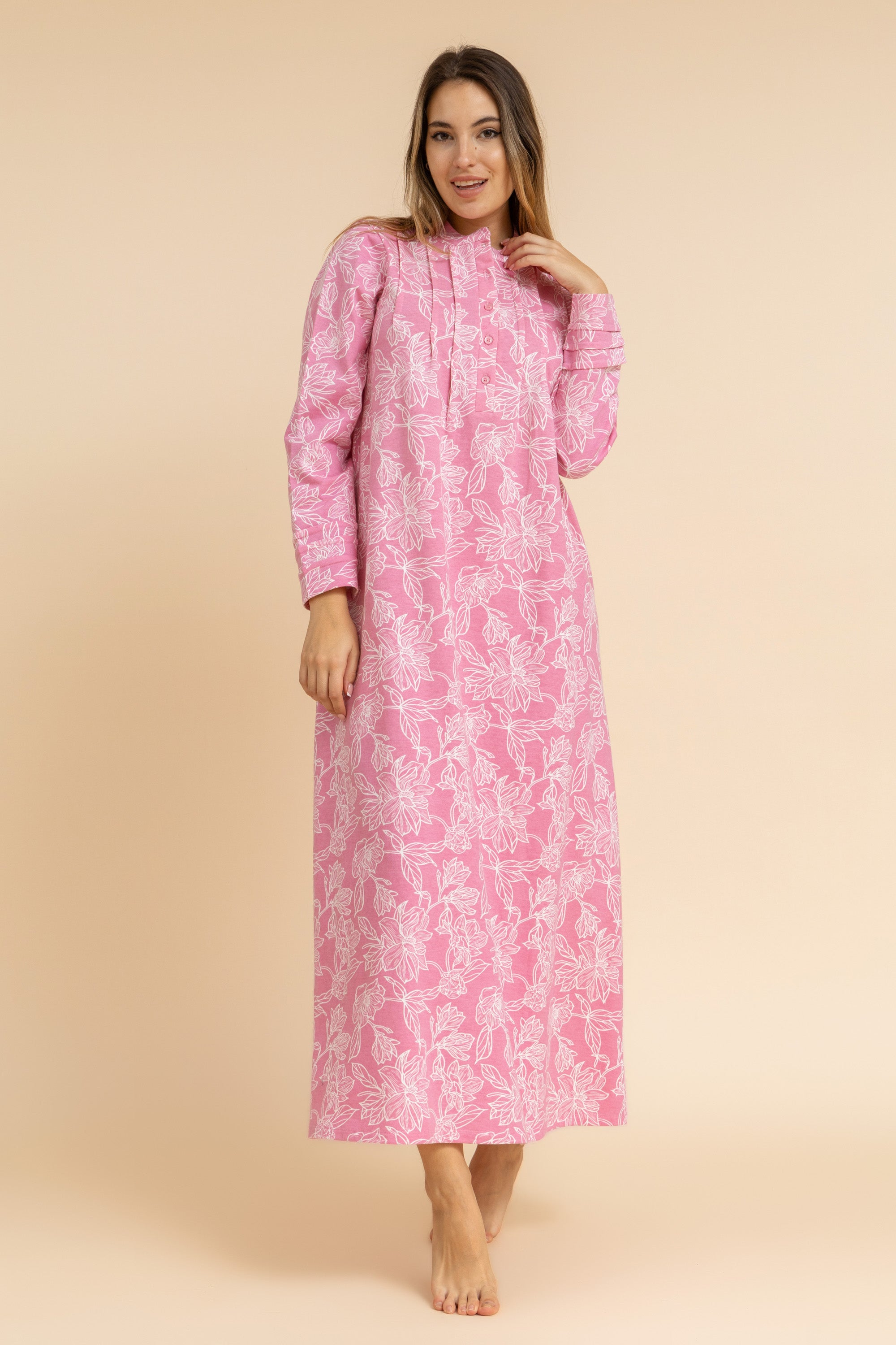 Floral Print 100% cotton nightgown with button detail
