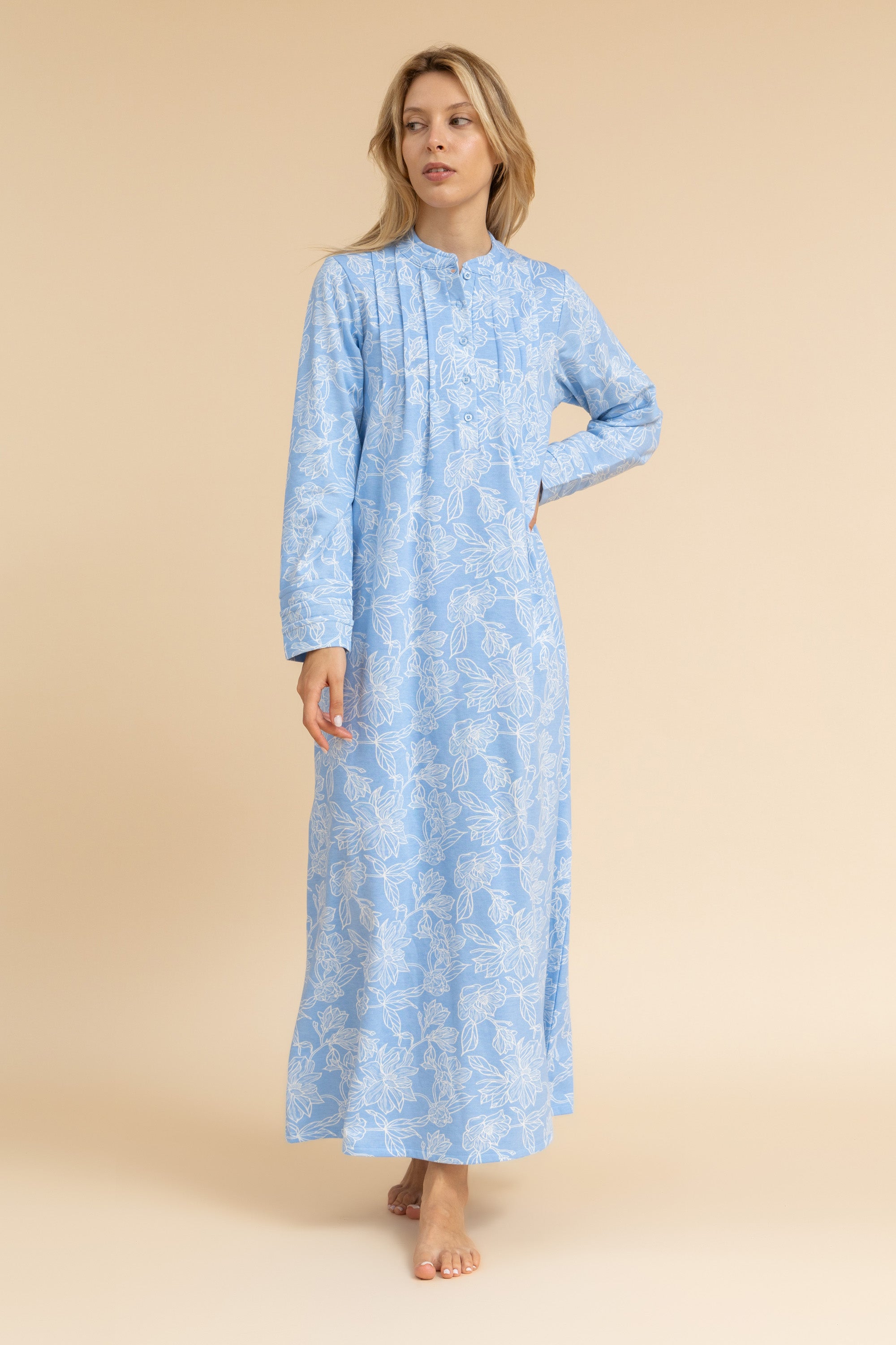 Floral Print 100% cotton nightgown with button detail