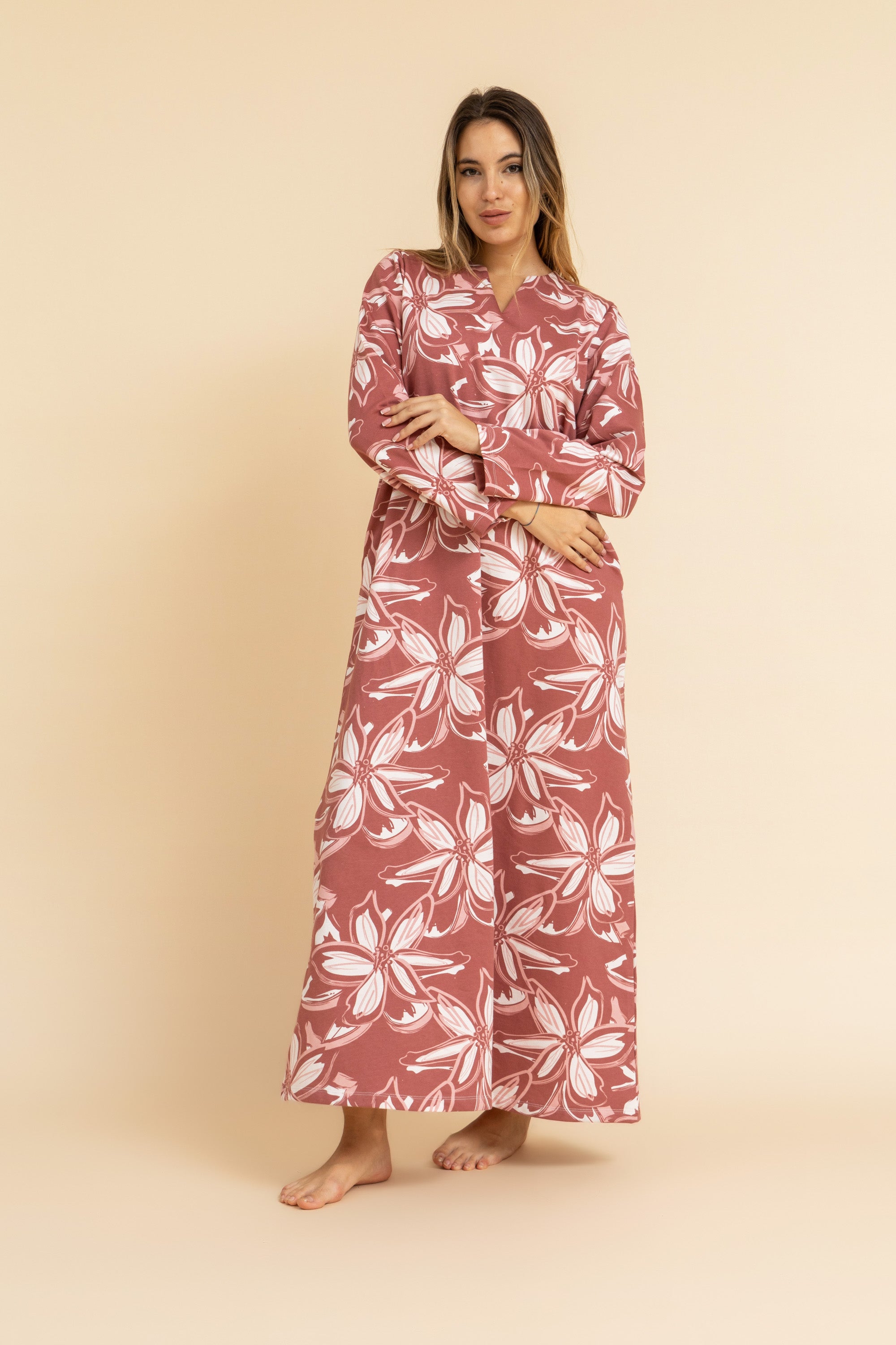 Floral strokes Long Sleeve Nightgown