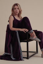 Load image into Gallery viewer, 3 Pcs Velvet set - with matching Cami top, Pants and mid length Robe
