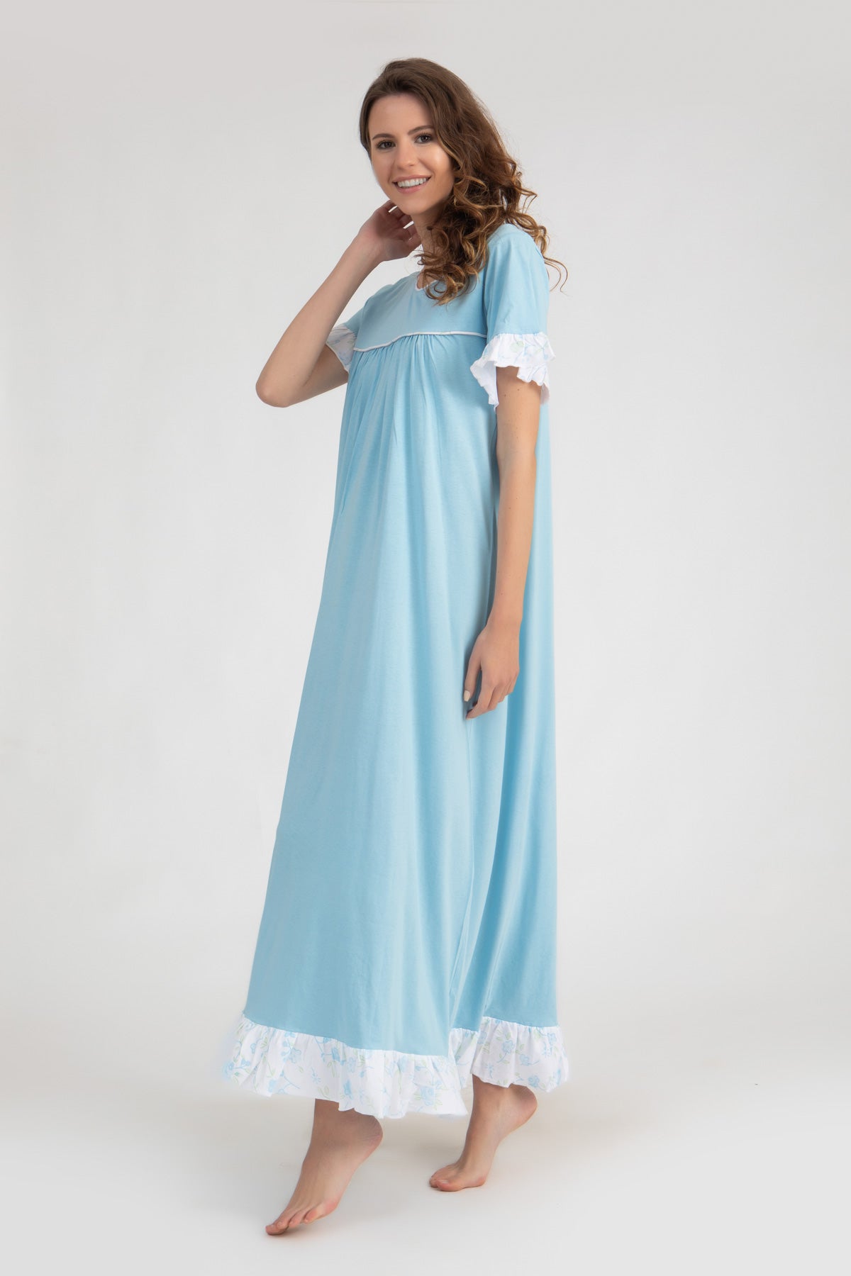 Short Sleeve Nightdress with daisy print Ruffles