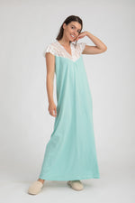 Load image into Gallery viewer, Pretty Nightdress with lace Sleeve &amp; Neckline
