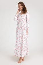 Load image into Gallery viewer, Roses Print Long Sleeve Nightgown With Lace detail
