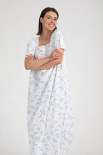 Load image into Gallery viewer, Roses Print Short Sleeve Nightgown With lace detail
