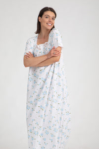 Roses Print Short Sleeve Nightgown With lace detail