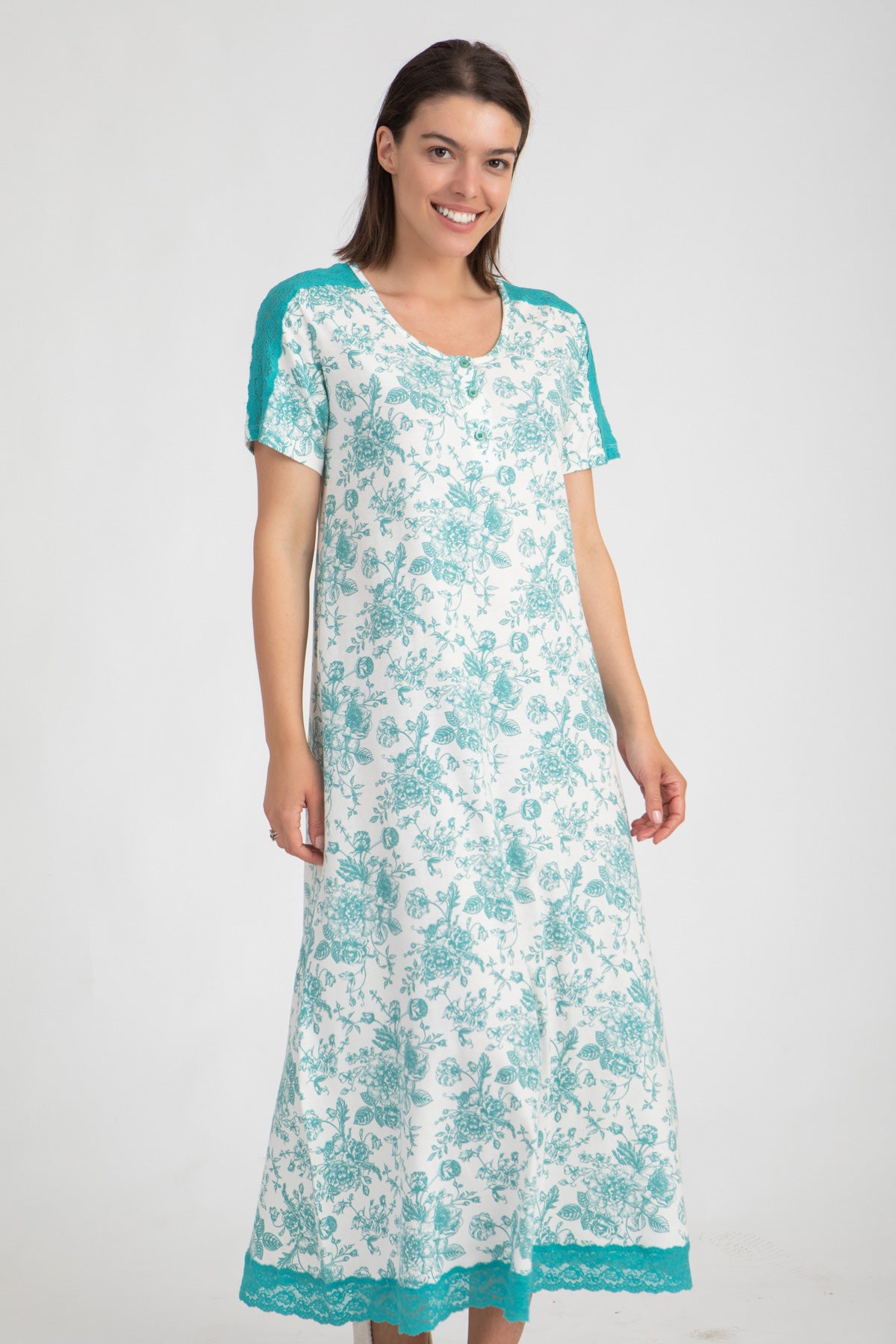 Bouquet of Flower Print Short Sleeve Nightdress