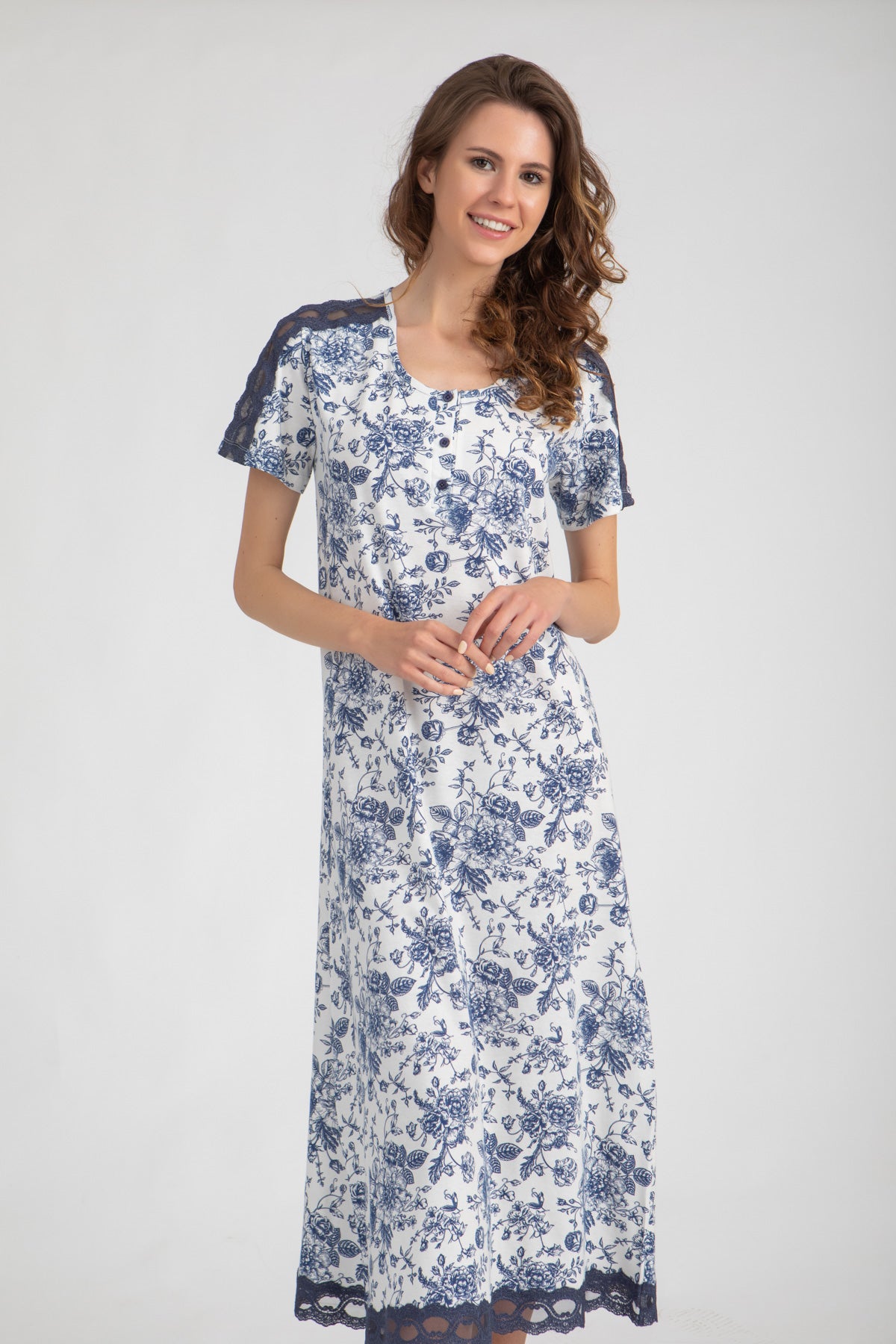 Bouquet of Flower Print Short Sleeve Nightdress