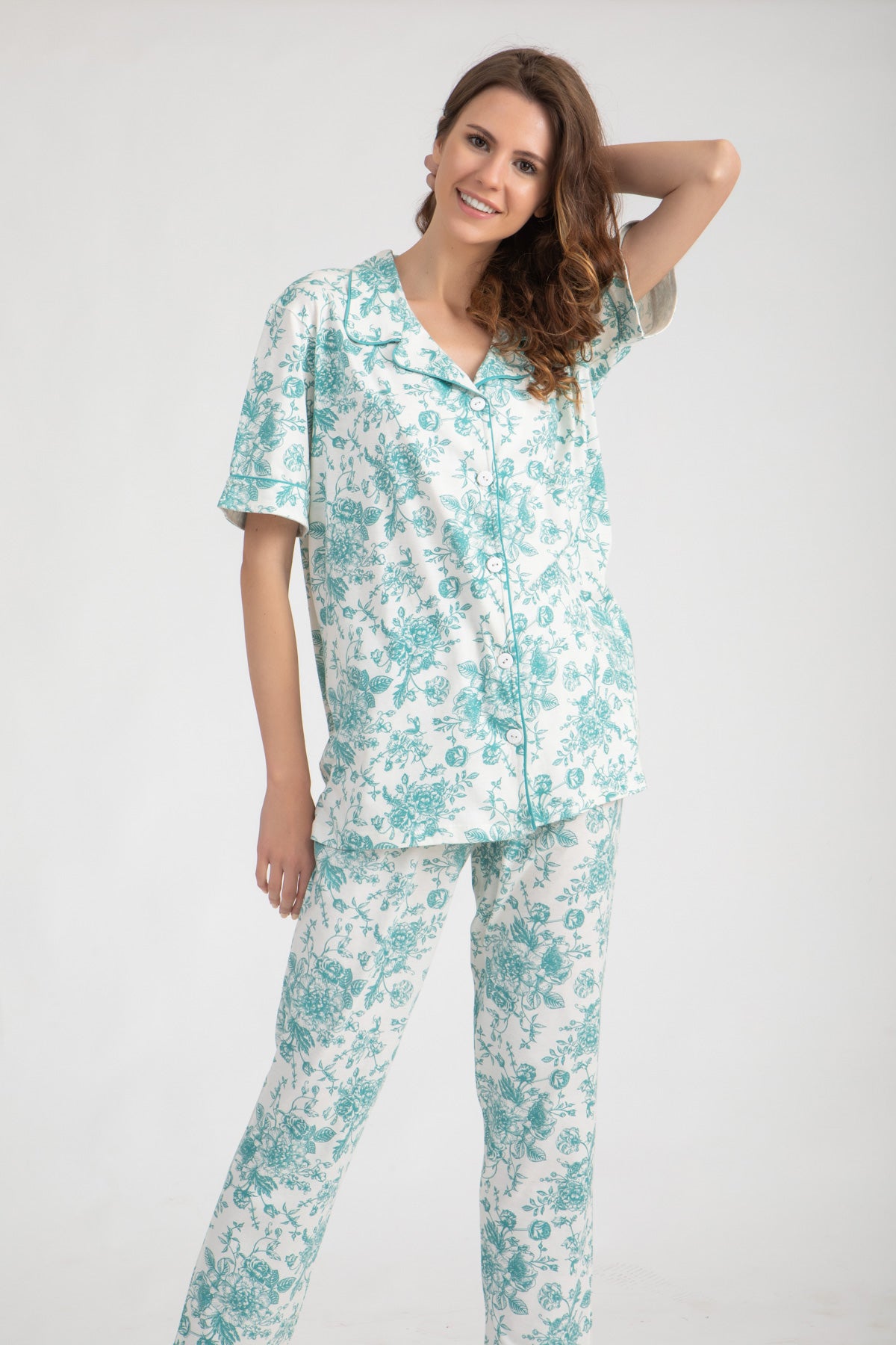 Short Sleeve All over print button down Pajama Set