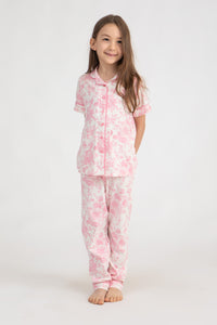 Girls Short Sleeve All Over Flower Print Pajama