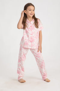 Girls Short Sleeve All Over Flower Print Pajama