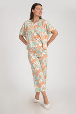 Load image into Gallery viewer, Short Sleeve Floral Wide leg Pajama Set
