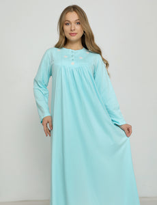 Classic Front Gathered Nightgown with Flower