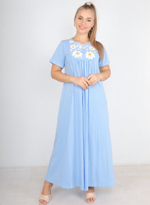 Short Sleeve Simple Flower Print Nightdress