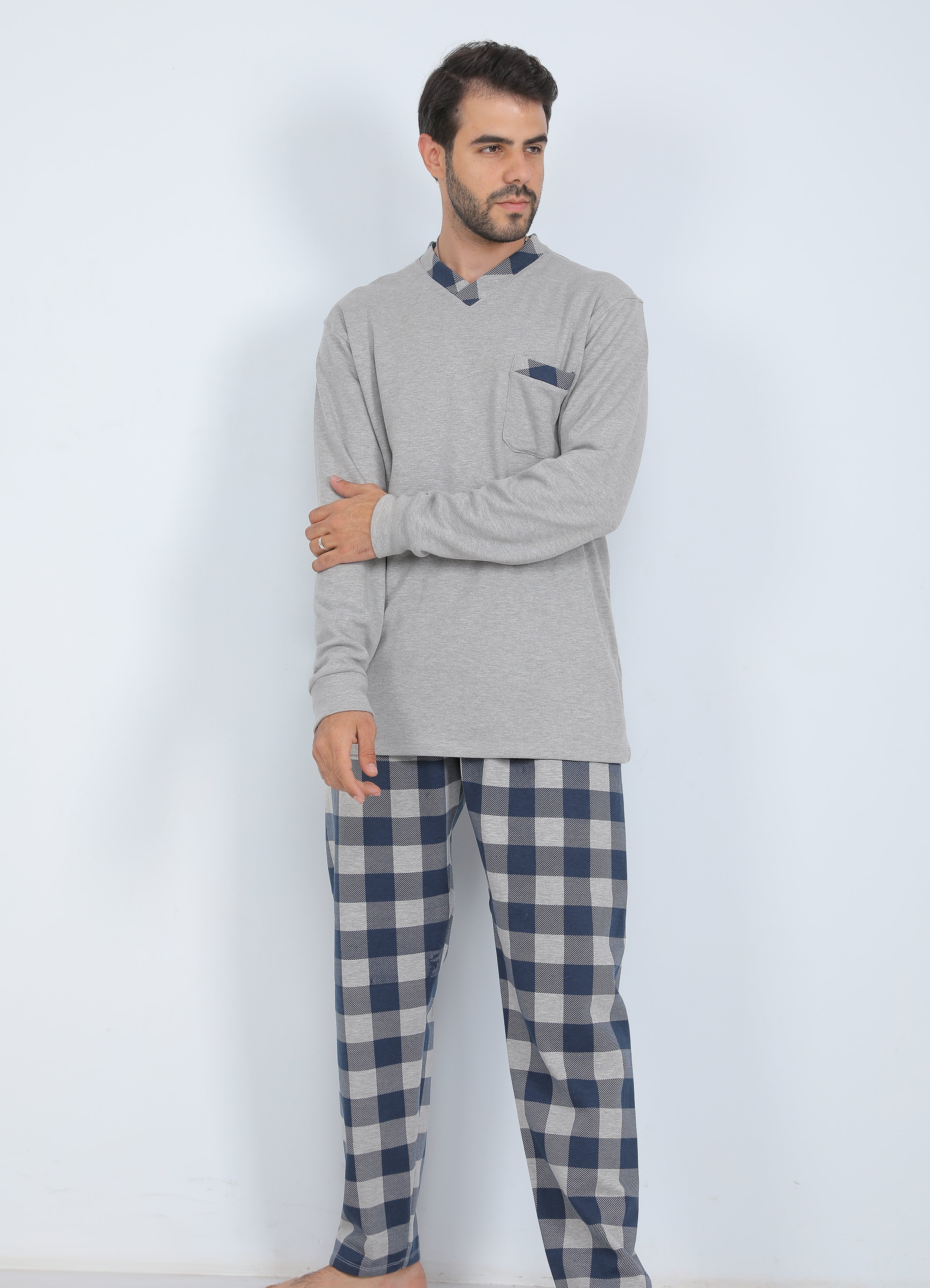 Long Sleeve Printed Pajama V Kneck