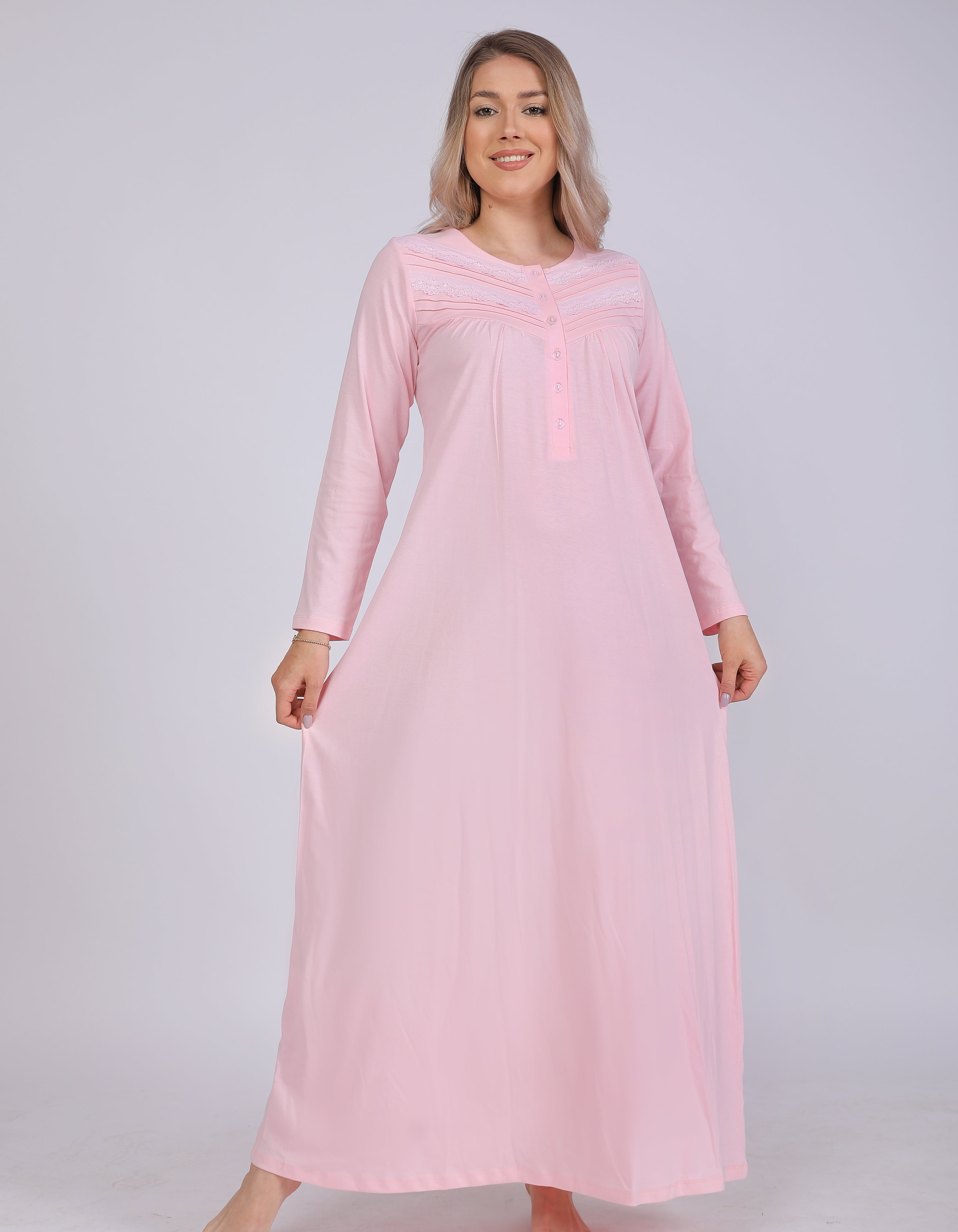 Long Sleeve Plain Nightgown