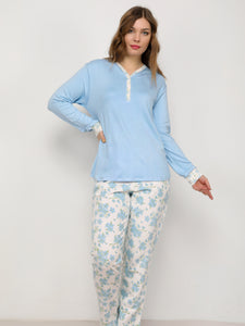 Long Sleeve Plain Floral Pj