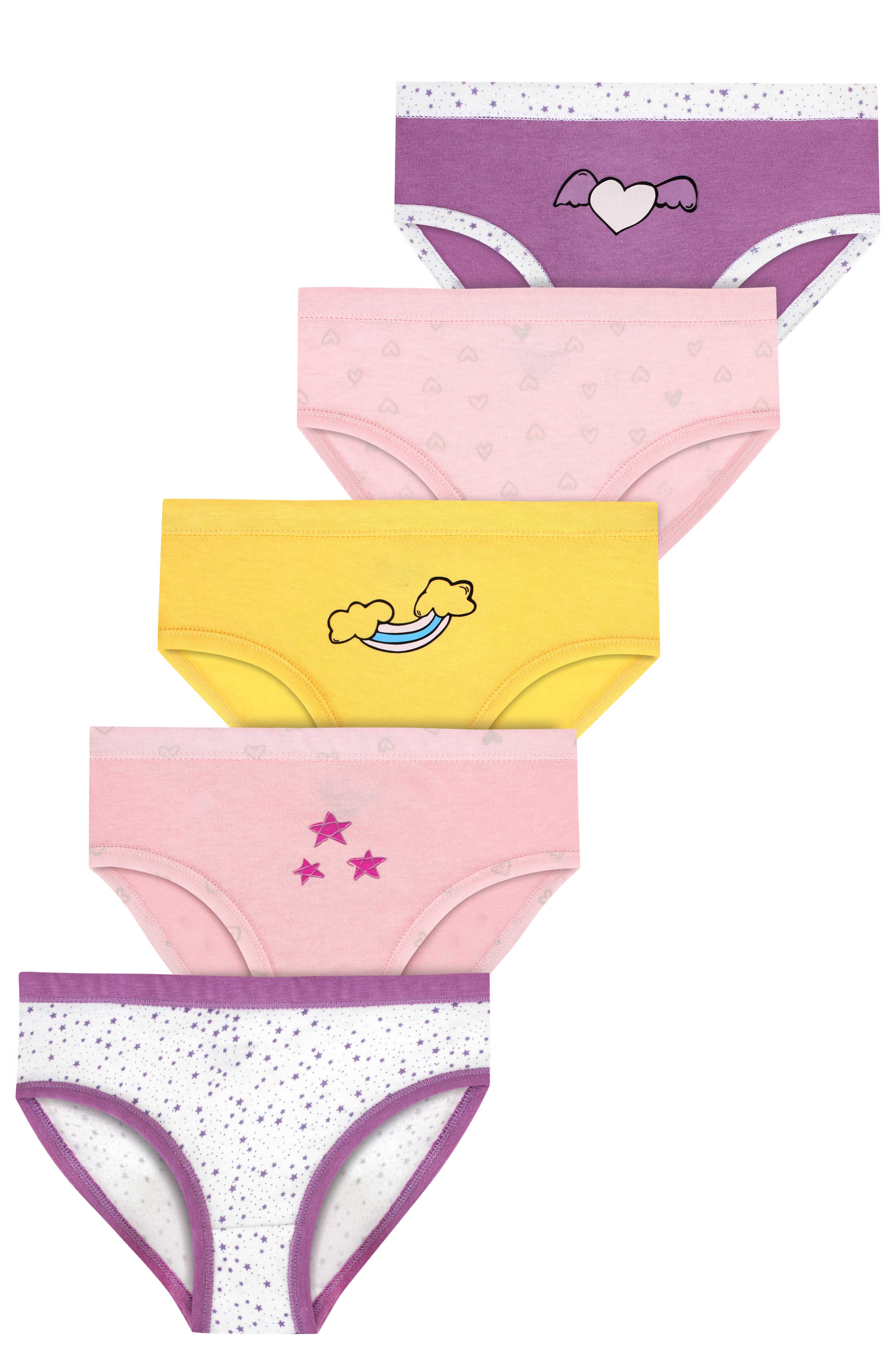 Girls Multipack Covered Elastic Briefs 100% Cotton
