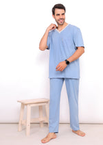 Load image into Gallery viewer, Men Short Sleeve Plain Pajama V-Neck
